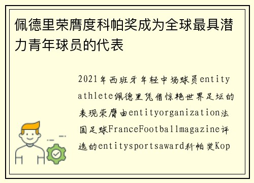 佩德里荣膺度科帕奖成为全球最具潜力青年球员的代表
